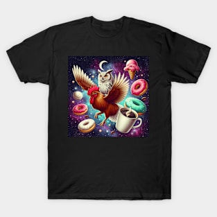 Outer Space Owl Riding Chicken Unicorn - Donuts T-Shirt